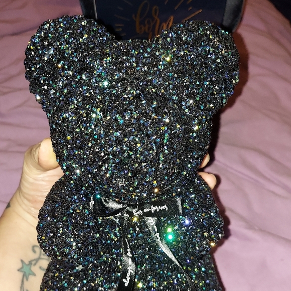 Black Crystal Decorative Teddy Bear  With Hints Of Blue And Purple Sparkles! - Picture 10 of 13